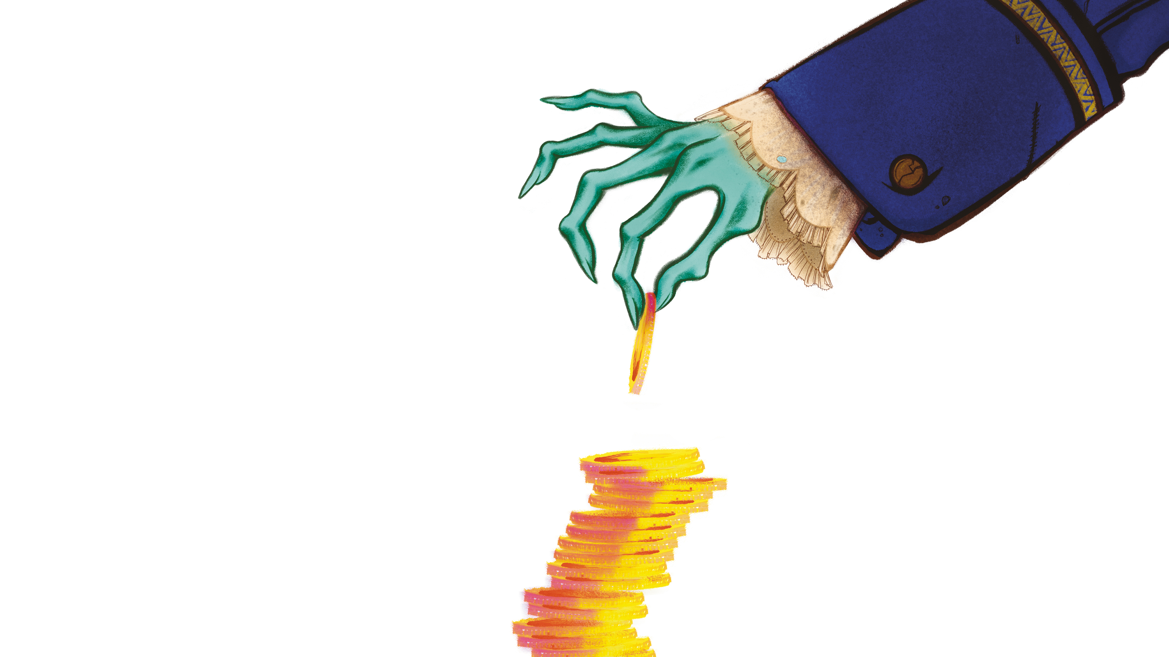 illustration représentant une main plaçant une pièce sur une pile de pièces déjà instable