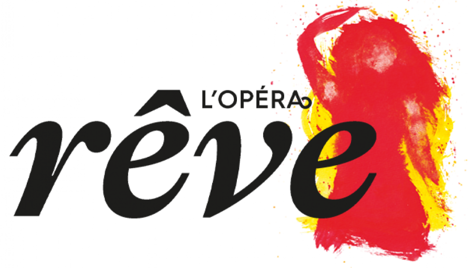 Silhouette rouge et jaune d'une femme en train de danser. Texte : l'Opéra Rêve