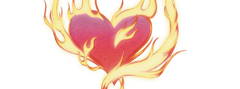 Cœur stylisé enflammé