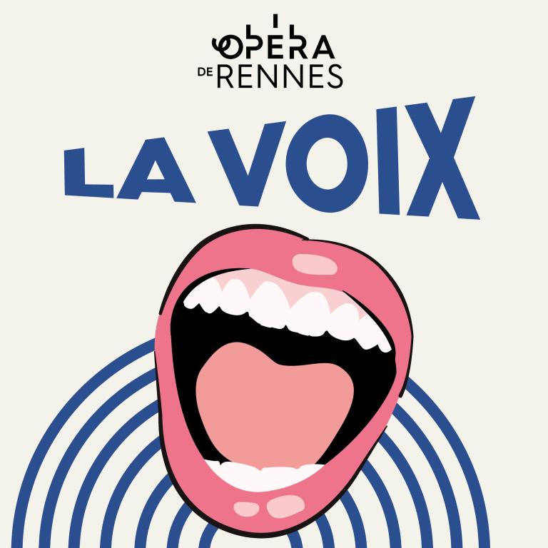 Une bouche dessinée, surmontée du titre "La Voix" avec en fond des cercles concentriques